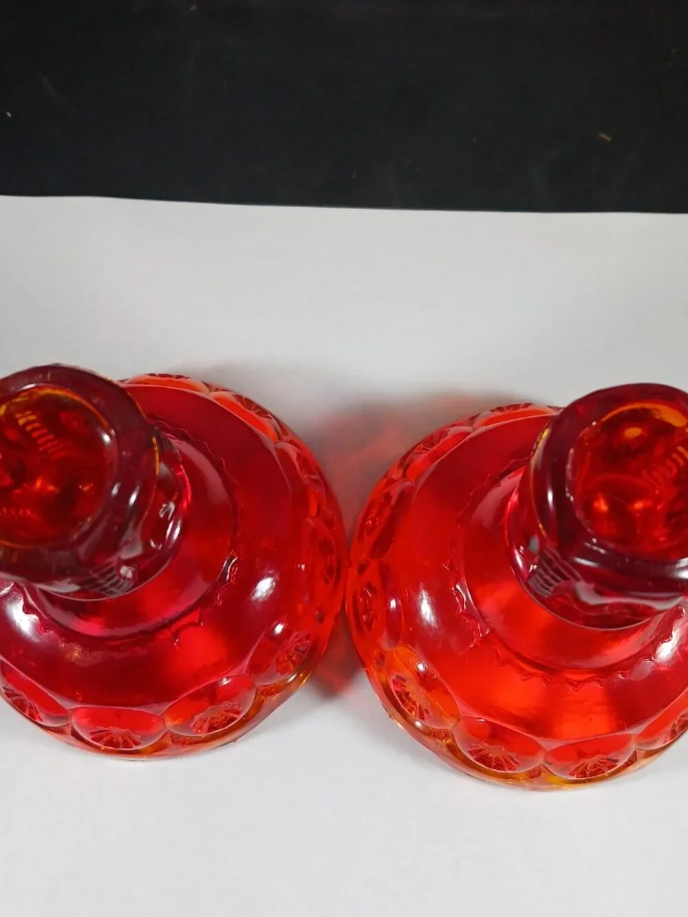 Vintage LE Smith Amberina Glass Candle Holders: Moon & Stars